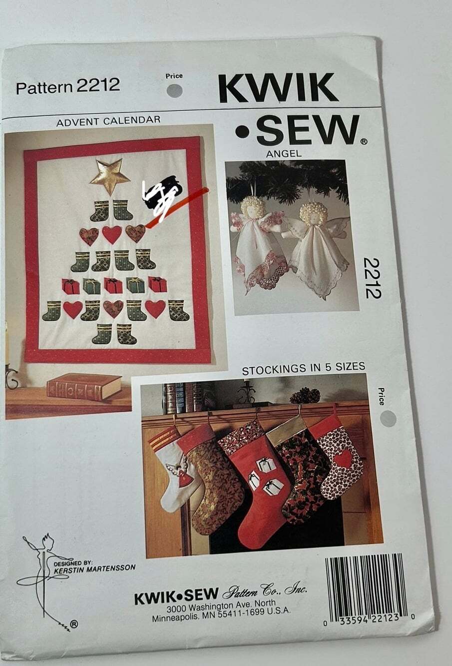 Kwik Sew Christmas Advent Calendar, Stocking, Angel Pattern #2212